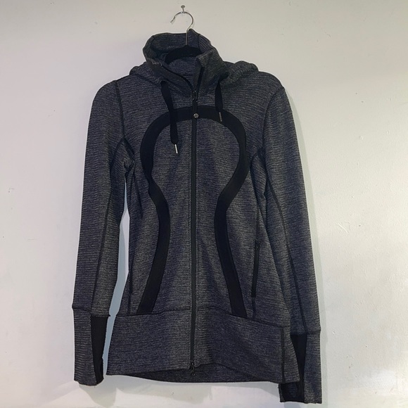 lululemon athletica Tops - WOMENS LULULEMON GRAY/BLACK HOODED ZIP UP